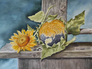 Pintura intitulada "Подсолнухи (Sunflow…" por Tatiana Chernetsova, Obras de arte originais, Aquarela