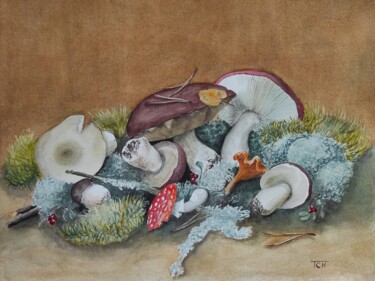 Painting titled "Мхи и грибы" by Tatiana Chernetsova, Original Artwork, Watercolor