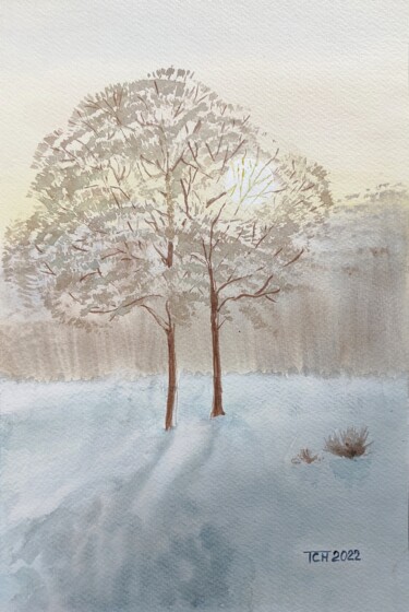 "Зимний закат" başlıklı Tablo Tatiana Chernetsova tarafından, Orijinal sanat, Suluboya