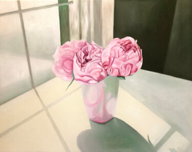 Peinture intitulée "Peonies In Vase" par Tatiana Clark, Œuvre d'art originale, Huile