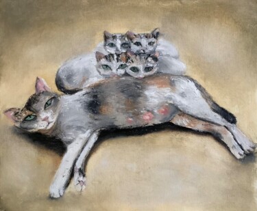 Malarstwo zatytułowany „Cats Original Oil P…” autorstwa Tatiana Clark, Oryginalna praca, Olej