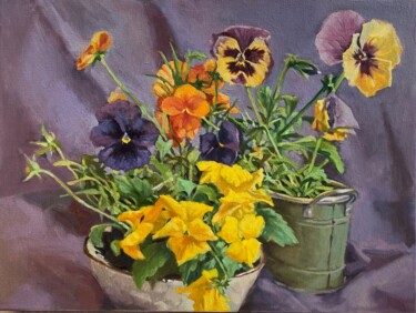Painting titled "Разноцветные фиалки" by Tatiana Danylenko, Original Artwork, Oil
