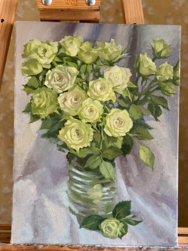 Painting titled "little roses" by Tatiana Danylenko, Original Artwork, Oil