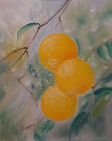 Картина под названием "Апельсины под дождем" - Tatiana Dedlovskaya, Подлинное произведение искусства, Масло