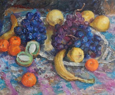 Painting titled ""Still Life with Gr…" by Tatiana Didenko, Original Artwork, Oil