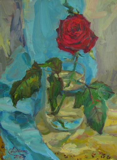 Painting titled ""Rose in a glass"" by Tatiana Didenko, Original Artwork, Oil