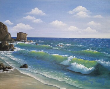 Painting titled "Sea" by Tatiana Dimova, Original Artwork, Oil