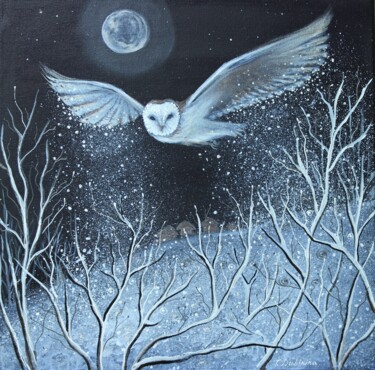 Painting titled "Snow wanderer" by Tatiana Dubinina, Original Artwork, Acrylic