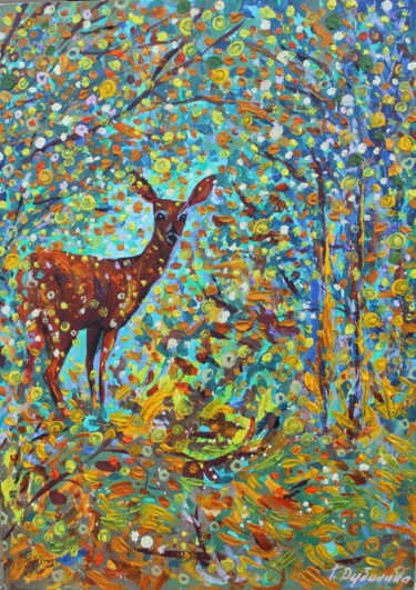 Painting titled "Autumn in a deer fo…" by Tatiana Dubinina, Original Artwork, Oil