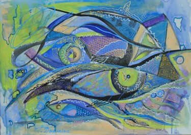 Constellations of the sea Peinture intitulée "Constellations of t…" par Tatiana Dubinina, Œuvre d'art originale, Acrylique