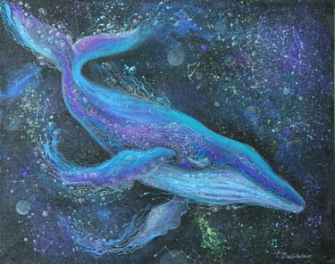 Peinture intitulée "Space Whale" par Tatiana Dubinina, Œuvre d'art originale, Acrylique