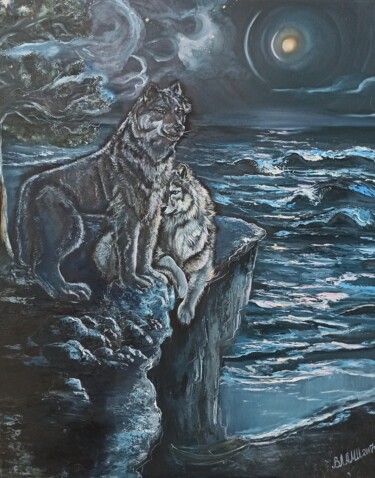 Картина под названием "Волки. Лодка." - Татьяна Федорова (Влами), Подлинное произведение искусства, Масло Установлен на Дере…