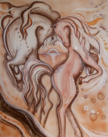 Картина под названием "Дуэт" - Татьяна Федорова (Влами), Подлинное произведение искусства, Масло Установлен на Деревянная ра…
