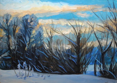 Peinture intitulée "Тёплое зимнее небо" par Tatiana Fedorova, Œuvre d'art originale, Huile
