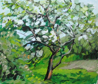 Peinture intitulée "Яблоня на ветру" par Tatiana Fedorova, Œuvre d'art originale, Huile
