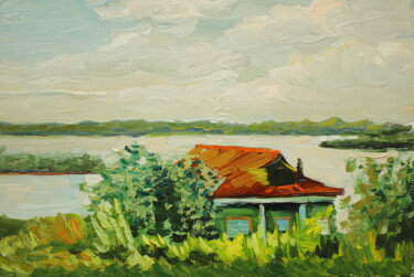 Painting titled "Плавучий домик" by Tatiana Fedorova, Original Artwork, Oil