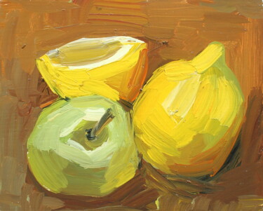Painting titled "Яблоко с лимончиками" by Tatiana Fedorova, Original Artwork, Oil