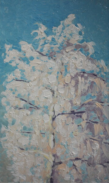 Painting titled "Белая берёза" by Tatiana Fedorova, Original Artwork, Oil