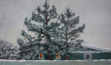 Картина под названием "Соседские ели" - Татьяна Фëдорова, Подлинное произведение искусства, Масло