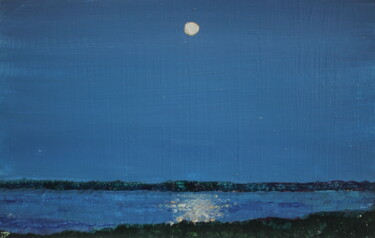 Картина под названием "Луна над Окой" - Татьяна Фëдорова, Подлинное произведение искусства, Масло