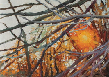 Картина под названием "Сквозь ветви ив" - Татьяна Фëдорова, Подлинное произведение искусства, Масло