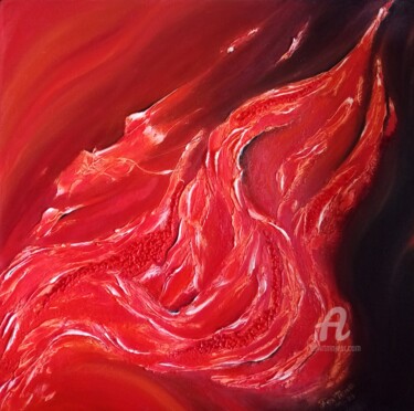 Painting titled "RED DRESS FIRE (SER…" by Tatiana Fox'Tena, Original Artwork, Oil Mounted on Wood Stretcher frame