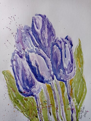 Desenho intitulada "Tulips" por Tatiana Fox'Tena, Obras de arte originais, Aquarela