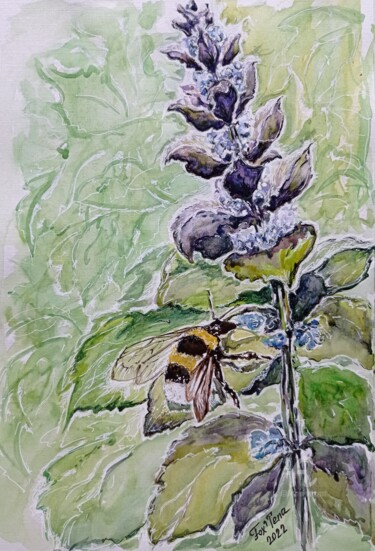 Рисунок под названием "Spring bumblebee" - Tatiana Fox'Tena, Подлинное произведение искусства, Акварель