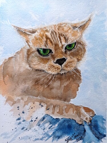 Desenho intitulada "Cat Charles" por Tatiana Fox'Tena, Obras de arte originais, Aquarela
