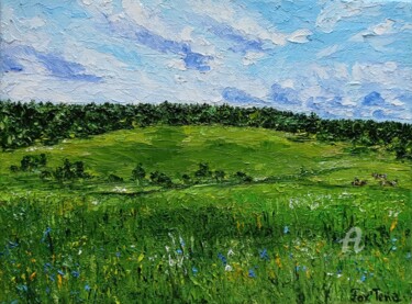 Painting titled "Summer field" by Tatiana Fox'Tena, Original Artwork, Oil Mounted on Wood Stretcher frame