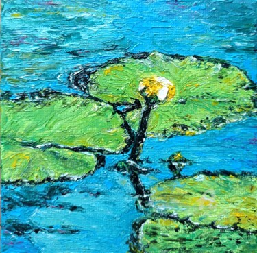 Schilderij getiteld "Yellow water lily" door Tatiana Fox'Tena, Origineel Kunstwerk, Olie