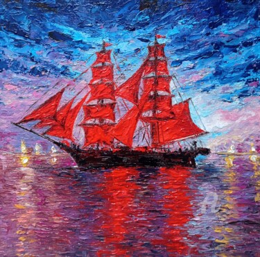 Pintura intitulada "Scarlet Sails" por Tatiana Fox'Tena, Obras de arte originais, Óleo