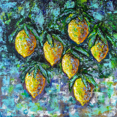 Painting titled "Sunny Lemons" by Tatiana Gomzina, Original Artwork, Acrylic