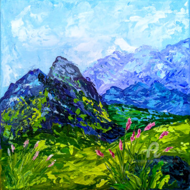 Картина под названием "Mountains" - Tatiana Gomzina, Подлинное произведение искусства, Акрил Установлен на Деревянная рама д…