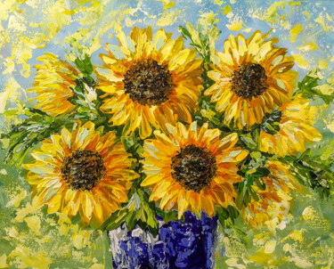 Painting titled "Sunflowers" by Tatiana Gomzina, Original Artwork, Acrylic Mounted on Wood Stretcher frame