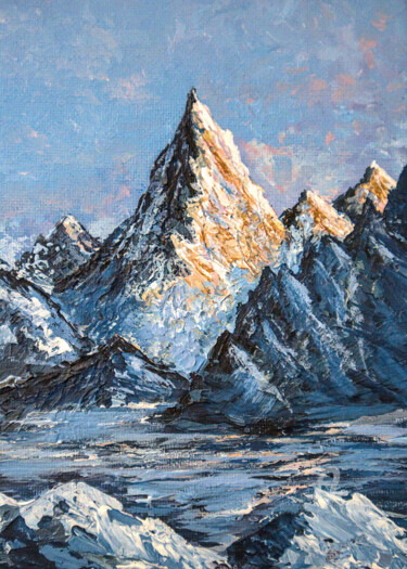 Картина под названием "Mountains Study #1" - Tatiana Gomzina, Подлинное произведение искусства, Акрил Установлен на картон