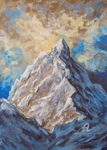 Картина под названием "Mountains Study #3" - Tatiana Gomzina, Подлинное произведение искусства, Акрил Установлен на картон