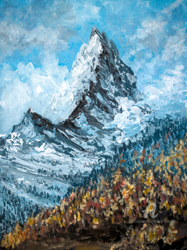 Painting titled "Mountains Study #8" by Tatiana Gomzina, Original Artwork, Acrylic Mounted on Cardboard