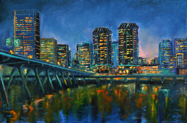 Картина под названием "Night City" - Tatiana Gracheva, Подлинное произведение искусства, Масло