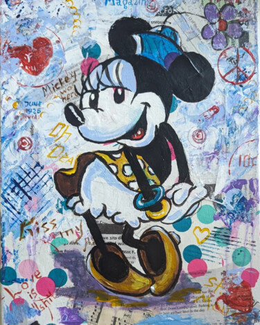 Schilderij getiteld "Minnie in Love" door Tatiana Gracheva, Origineel Kunstwerk, Acryl Gemonteerd op Frame voor houten branc…