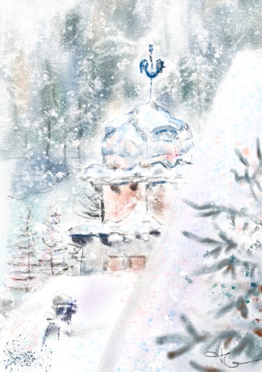 Painting titled "It’s snowing. 1" by Tatiana Gregson, Original Artwork, Digital Painting