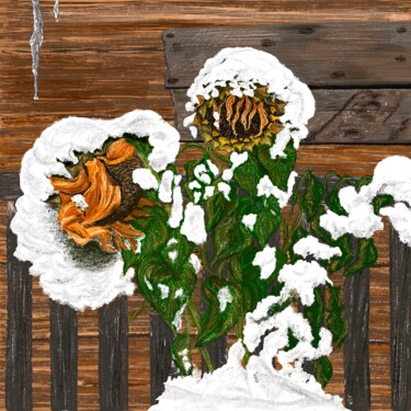 Digitale Kunst mit dem Titel "Sunflowers Under Sn…" von Tatiana Gregson, Original-Kunstwerk, Digitale Malerei