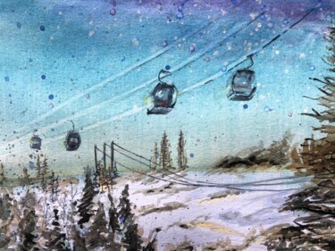 Painting titled "It's Snowing" by Tatiana Gregson, Original Artwork, Watercolor