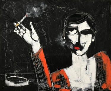 Peinture intitulée "With lipstick" par Tatiana Harizanova, Œuvre d'art originale, Huile Monté sur Châssis en bois
