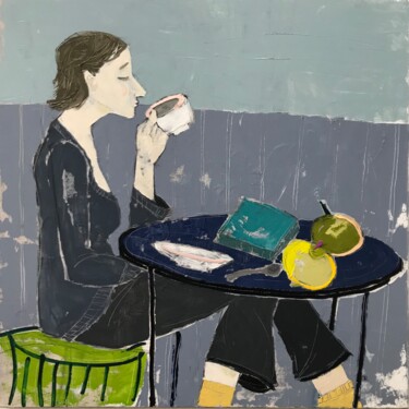 Malarstwo zatytułowany „Coffee” autorstwa Tatiana Harizanova, Oryginalna praca, Olej Zamontowany na Drewniana rama noszy