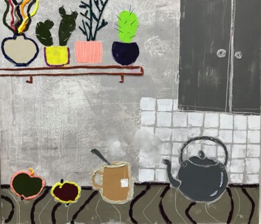 제목이 "Tea time"인 미술작품 Tatiana Harizanova로, 원작, 기름 나무 들것 프레임에 장착됨