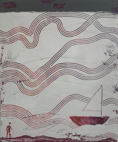 Pintura titulada "Fisherman and purpl…" por Tatiana Harizanova, Obra de arte original, Oleo Montado en Bastidor de camilla d…