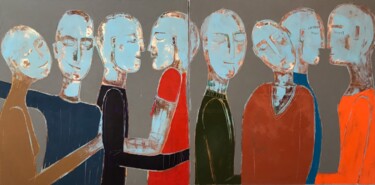 Schilderij getiteld "Meetings" door Tatiana Harizanova, Origineel Kunstwerk, Olie Gemonteerd op Frame voor houten brancard