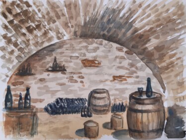 Malerei mit dem Titel "Cave de Bourgogne" von Tatiana Ianciu, Original-Kunstwerk, Aquarell