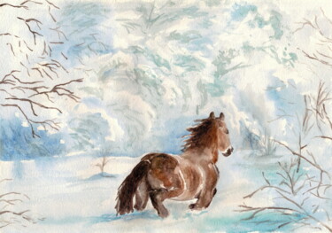 绘画 标题为“Winter horse” 由Tatiana Ianciu, 原创艺术品, 水彩